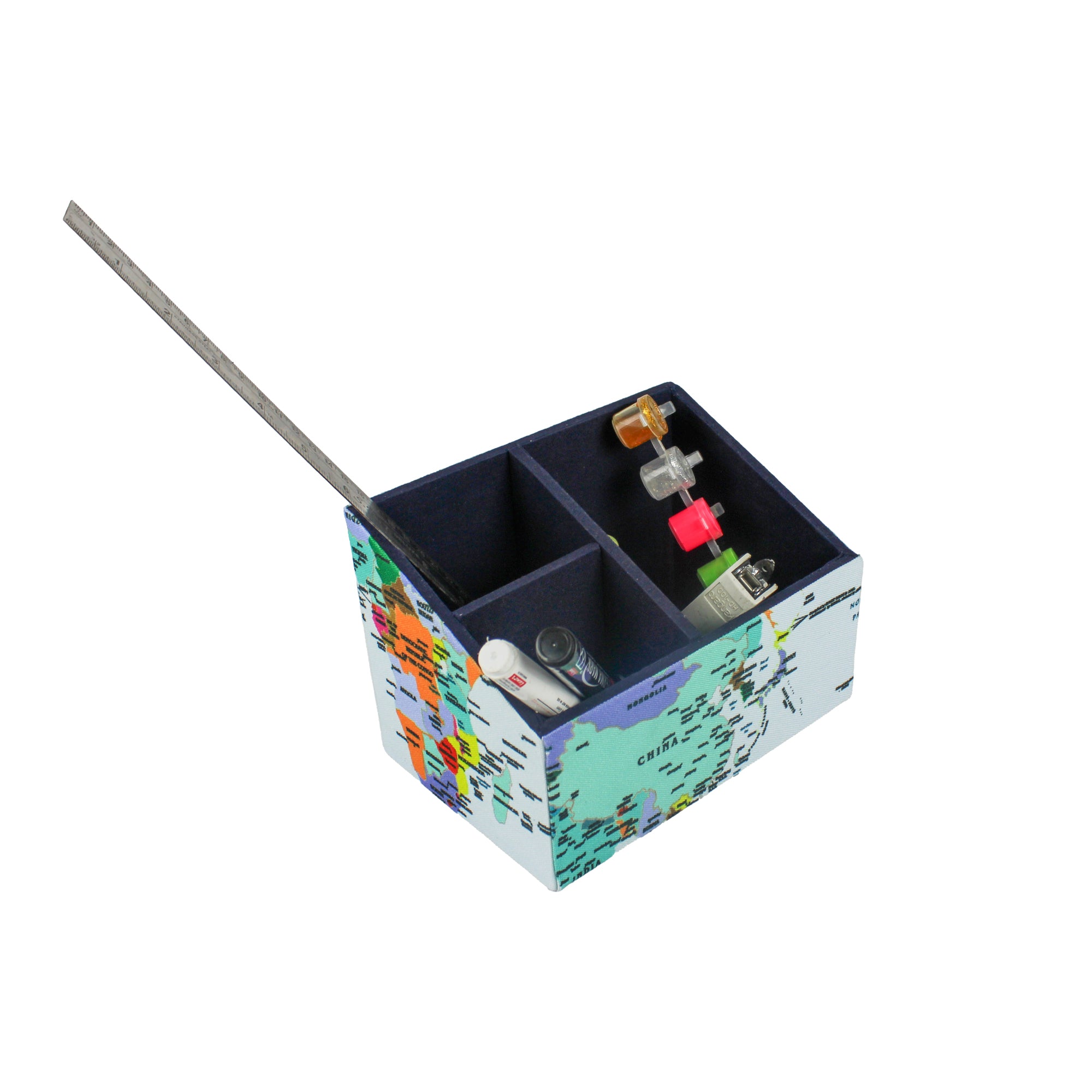 World Map Design Stationary Organizer & Pen Holder (Set of 2)